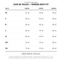 Guía de talles Erece Club para remera Boxy Fit