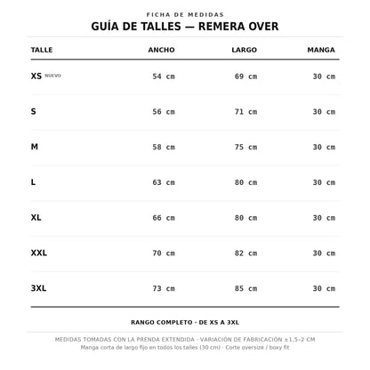 Tabla de talles Erece Club para remeras